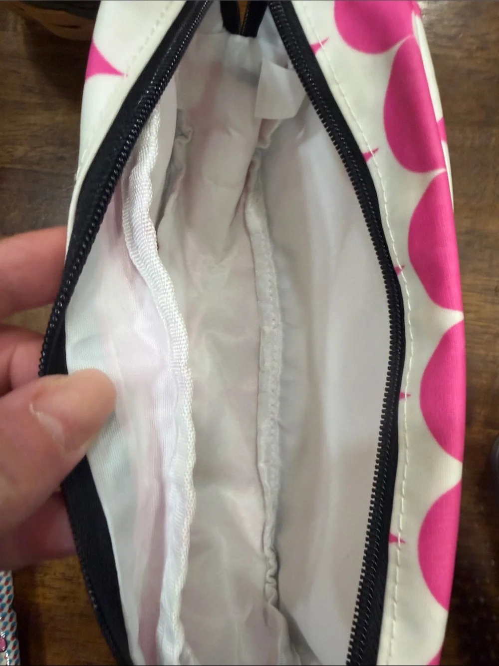 Pink and White Patterned Cosmetic Pouch